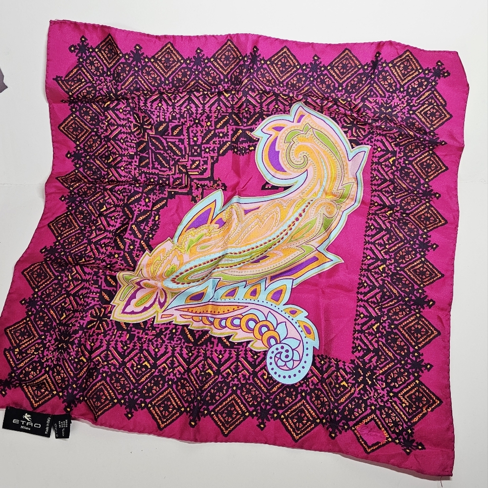 Etro Hot Pink Multicolor Paisley Silk Scarf